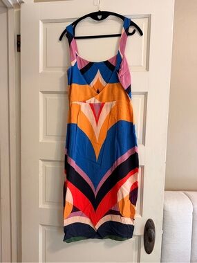 FARM Rio Geometric Colorblock Sleeveless Midi Dress - Blue, Orange, Pink, Red